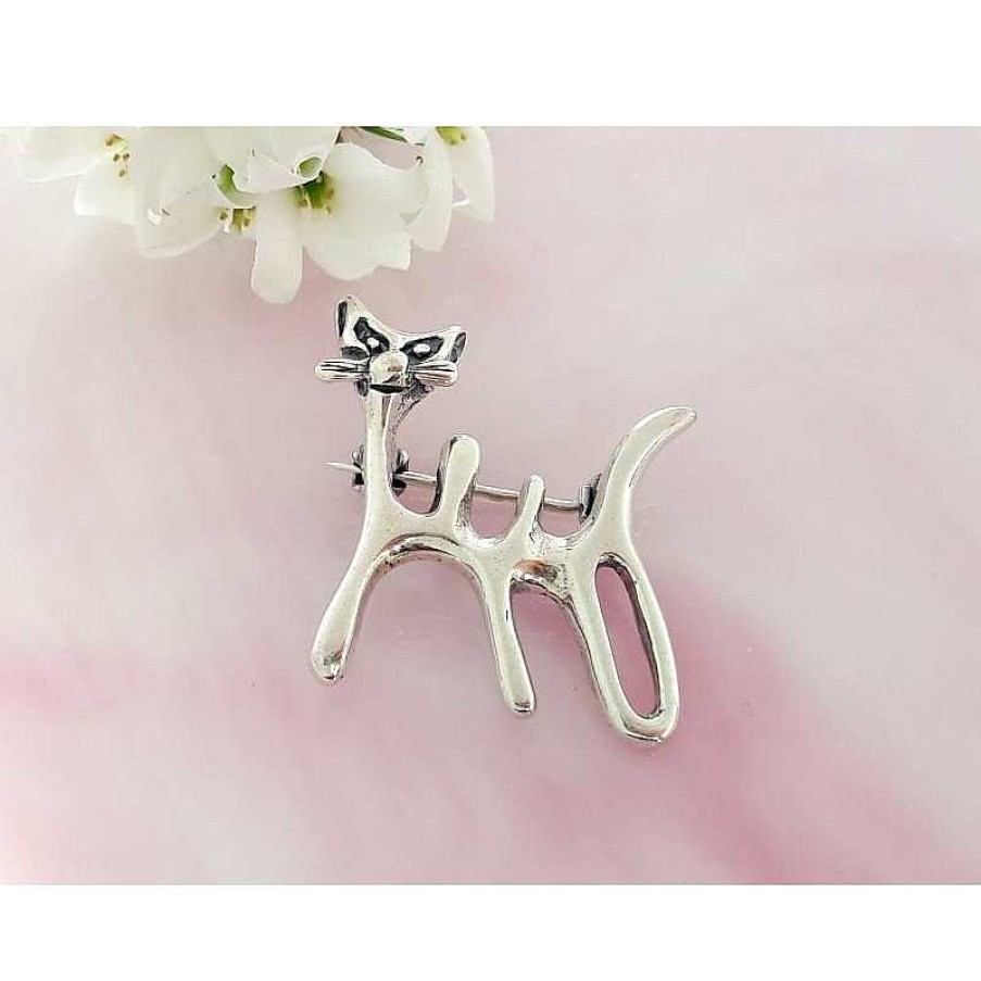 Silberschmuck echt silber | Silberschmuck - Brosche Katze Silber-925 (Sn27)