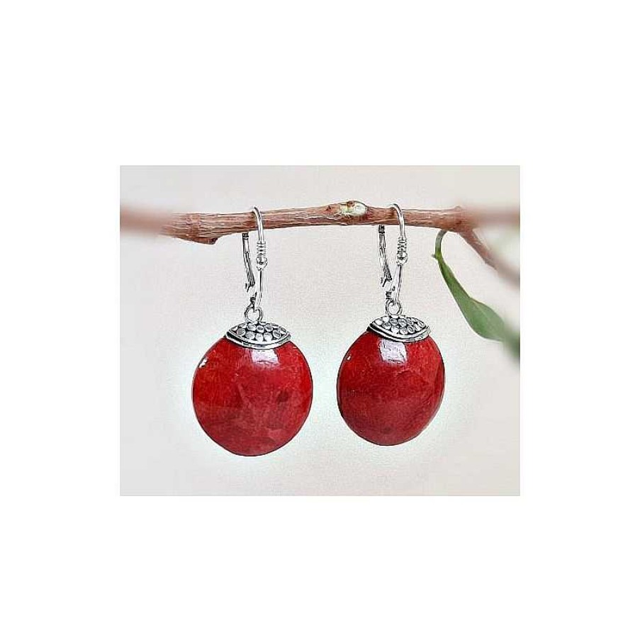 Silberschmuck echt silber | Silberschmuck - Ohrh Nger Schaumkoralle Rot Silber-925 Kl128