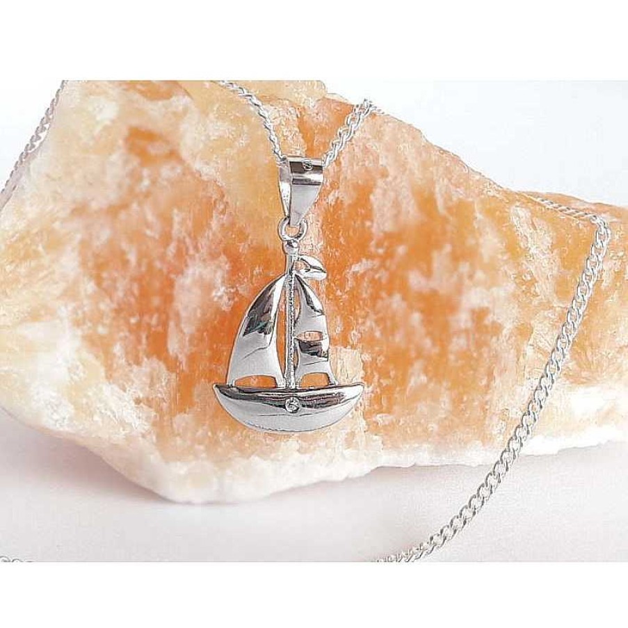 Silberschmuck echt silber | Segelboot Anh Nger Zirkonia Wei Silber 925 Silber 925 Su355