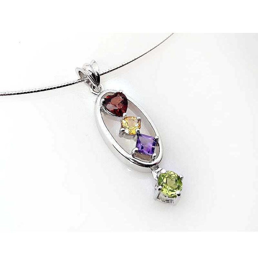 Silberschmuck echt silber | Collier Halsreif Silber 925 42 Cm Granat, Citrin, Amethyst, Peridot Sterlingsilber Sd165