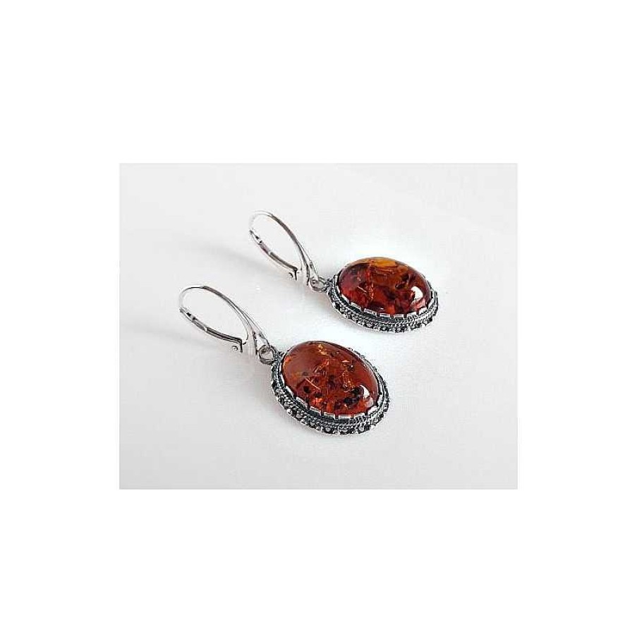 Bernsteinschmuck echt silber | Bernstein Ohrh Nger Oval Cognac Sterlingsilber Silber 925 Bj156