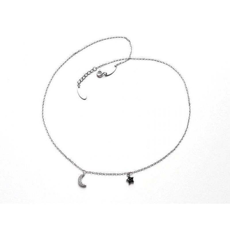 Silberschmuck echt silber | Collier Silber 925 Mit Zirkonia Mond Und Stern Sd207