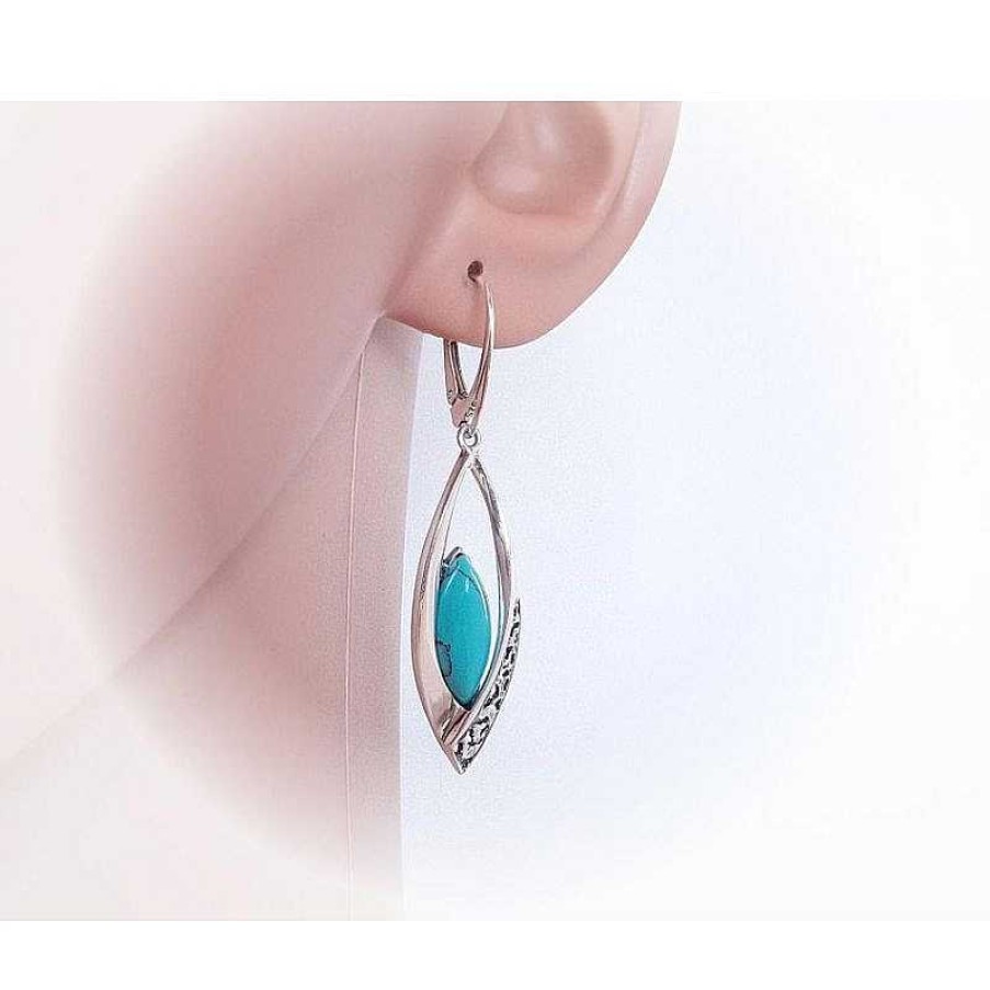 Silberschmuck echt silber | T Rkisschmuck - T Rkisohrh Nger Blau Oval Silber-925 (Gz262)