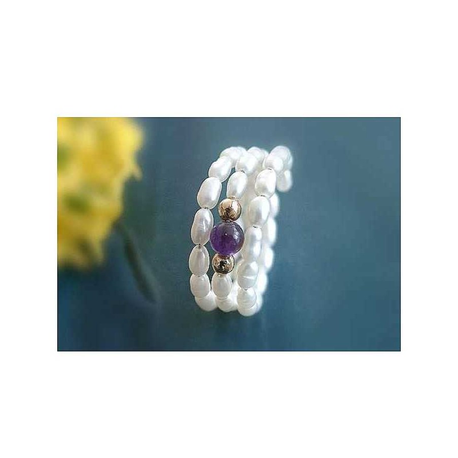 Silberschmuck echt silber | Perlen - Perlspiralring Mit Amethyst (Per29)