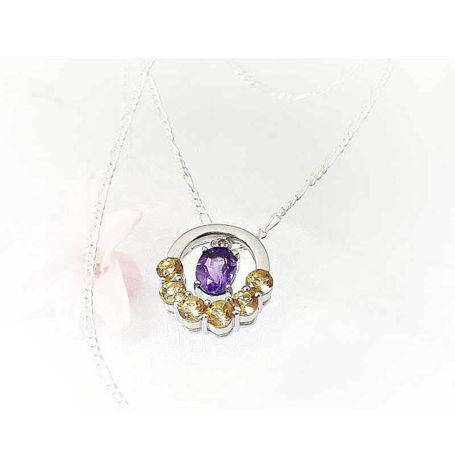 Silberschmuck echt silber | Collier Silber 925 45 Cm Citrin Amethyst Sterlingsilber Sd164