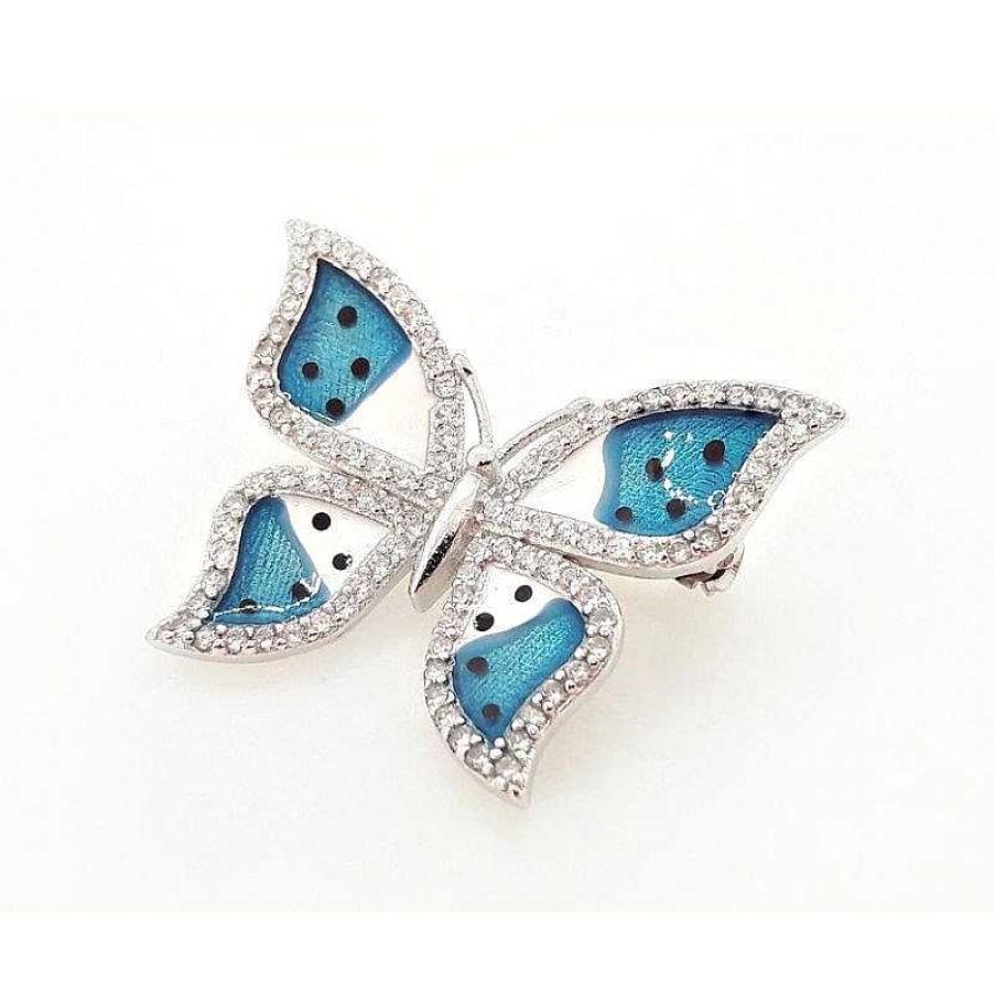 Silberschmuck echt silber | Brosche Silber 925 Schmetterling Wei Blau Sn33