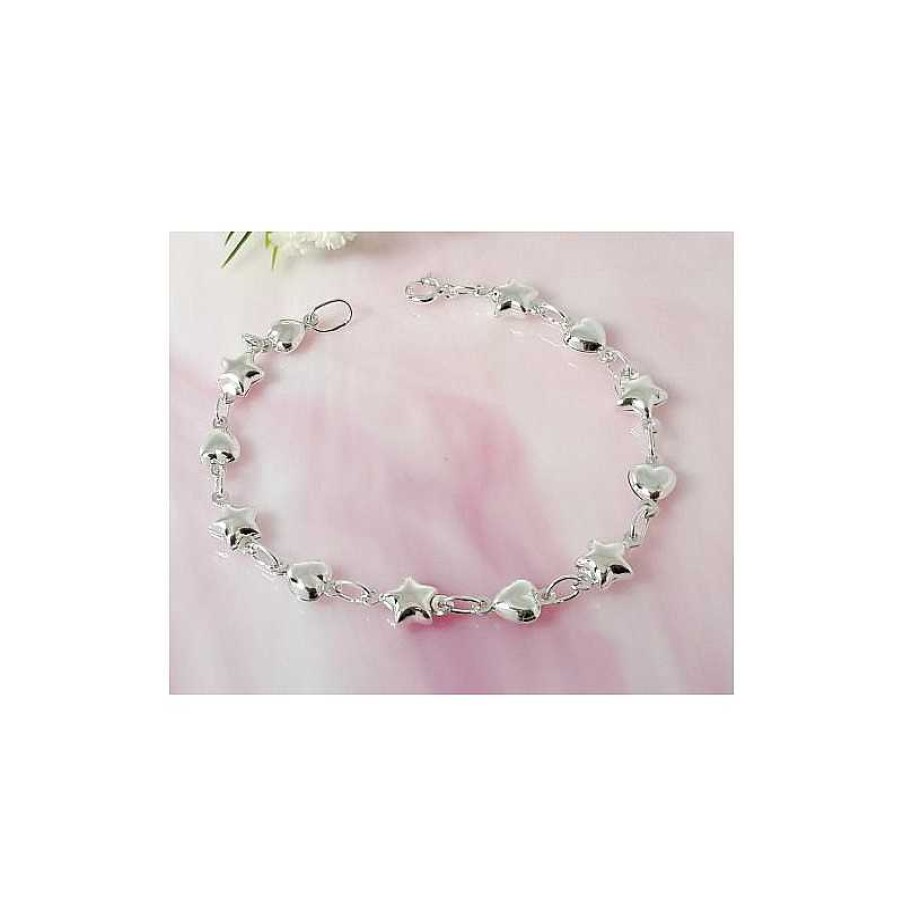 Silberschmuck echt silber | Sterne-Herzen Armband 19 Cm Silber-925 (Sg111)