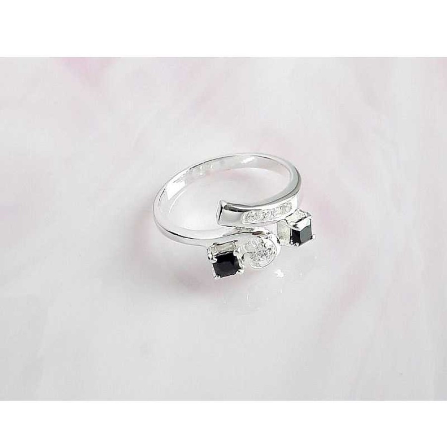 Silberschmuck echt silber | Ring Silber 925 Zirkonia Schwarz Wei (Ss122)