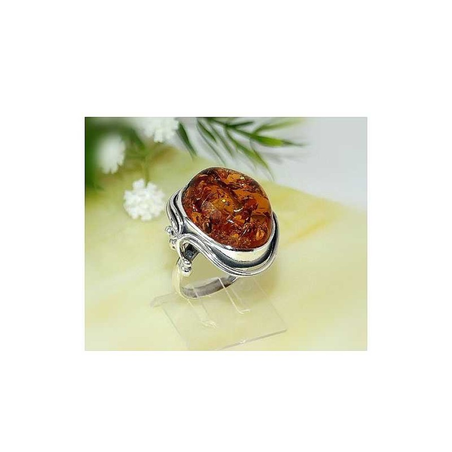 Bernsteinschmuck echt silber | Bernsteinschmuck - Bernstein-Ring 19 Mm Silber-925 (Cz43)