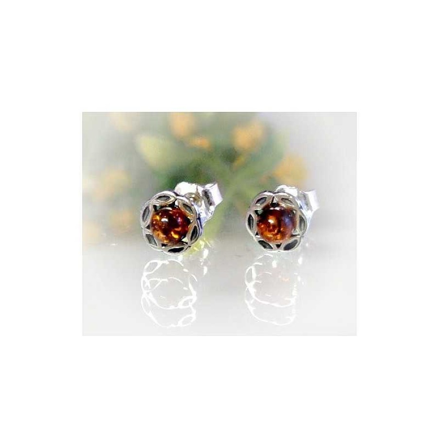 Bernsteinschmuck echt silber | Bernstein Ohrstecker Silber 925 Ohrringe Blume Cognac Sterlingsilber Ed62