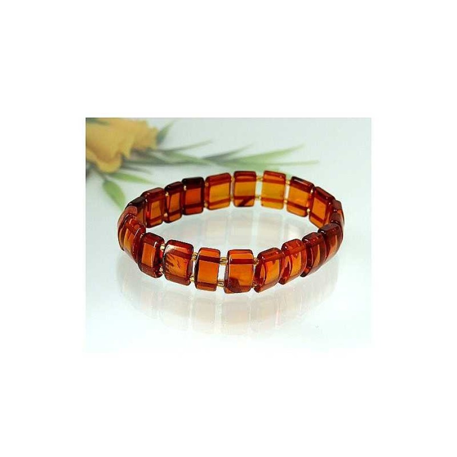 Bernsteinschmuck echt silber | Bernstein Armband Cognac Braun Gummizugband Ct51