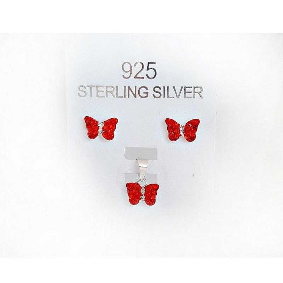 Kinderschmuck echt silber | Kinderschmuck Schmuckset Silber 925 Schmetterling Ak107