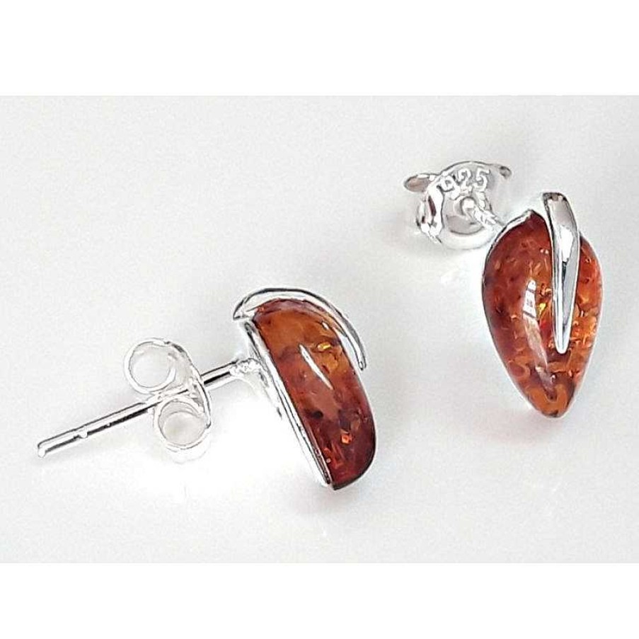 Bernsteinschmuck echt silber | Bernstein Ohrstecker Silber 925 Ohrringe Tropfen Cognac Gr N Sterlingsilber Ed252