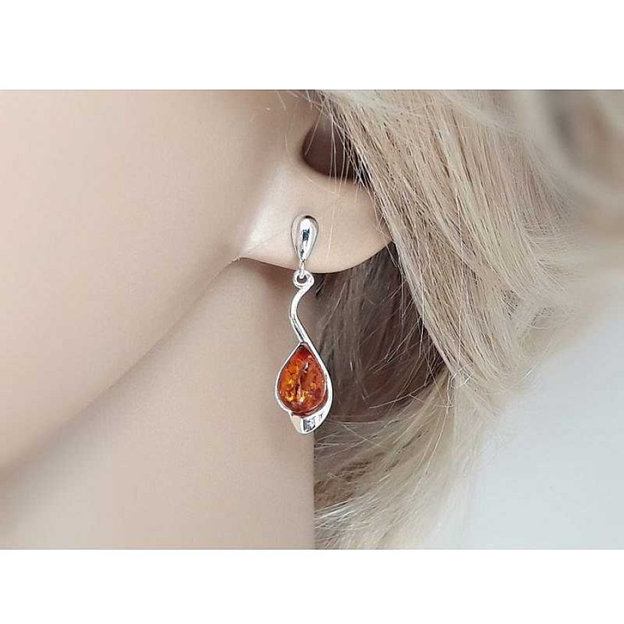 Bernsteinschmuck echt silber | Bernstein Ohrstecker Silber 925 Ohrringe Tropfen Cognac Sterlingsilber Ed256