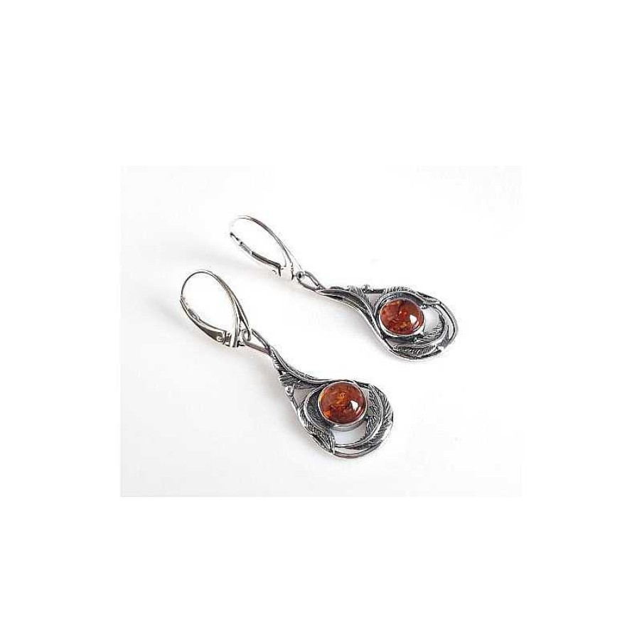 Bernsteinschmuck echt silber | Bernstein Ohrh Nger Rund Cognac Sterlingsilber Silber 925 Bj158