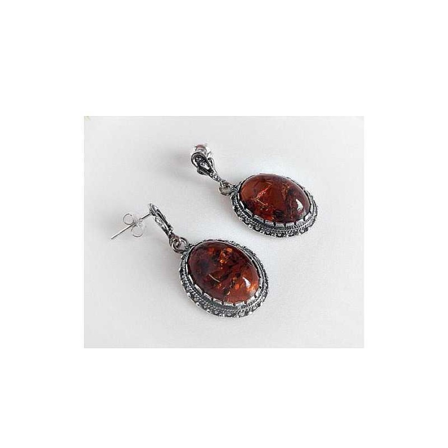 Bernsteinschmuck echt silber | Bernstein Ohrstecker Silber 925 Ohrringe Cognac Oval Sterlingsilber Ed122