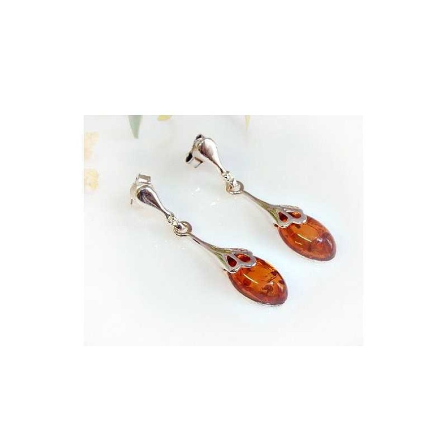 Bernsteinschmuck echt silber | Bernstein Ohrstecker Silber 925 Ohrringe Cognac Oval Sterlingsilber Ed89