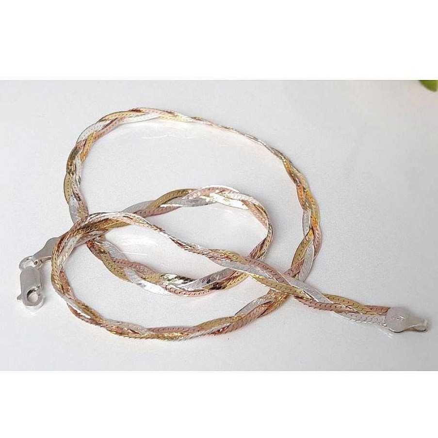 Silberschmuck echt silber | Collier Silber Geflochten Vergoldet 45 Cm Silber 925 Kb64