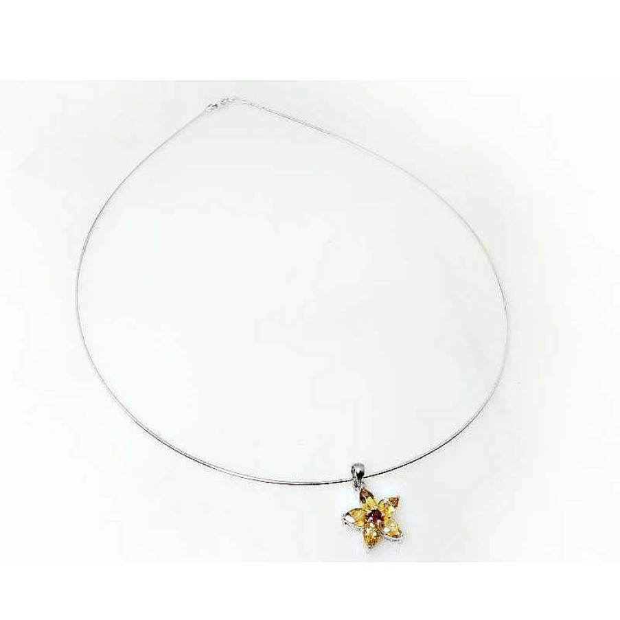 Silberschmuck echt silber | Collier Halsreif Silber 925 42 Cm Mit Blume Citrin Granat Sterlingsilber Sd166