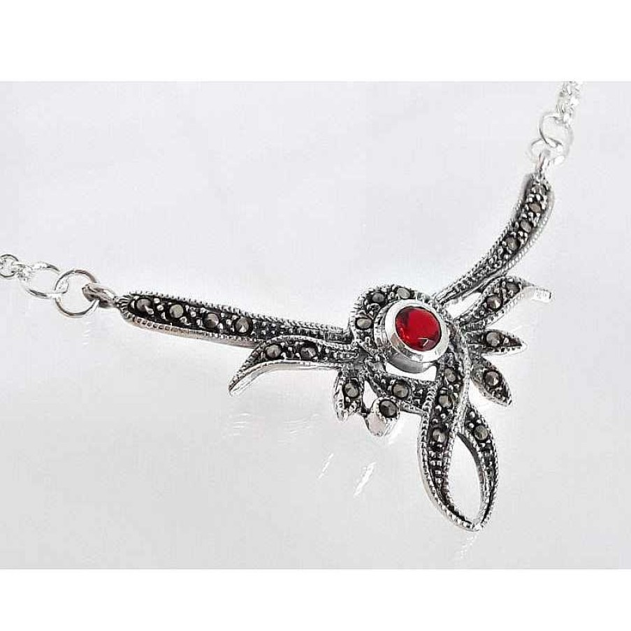 Silberschmuck echt silber | Silber Collier 46 Cm Granat, Markasit Rot Sterlingsilber 925 Sd08