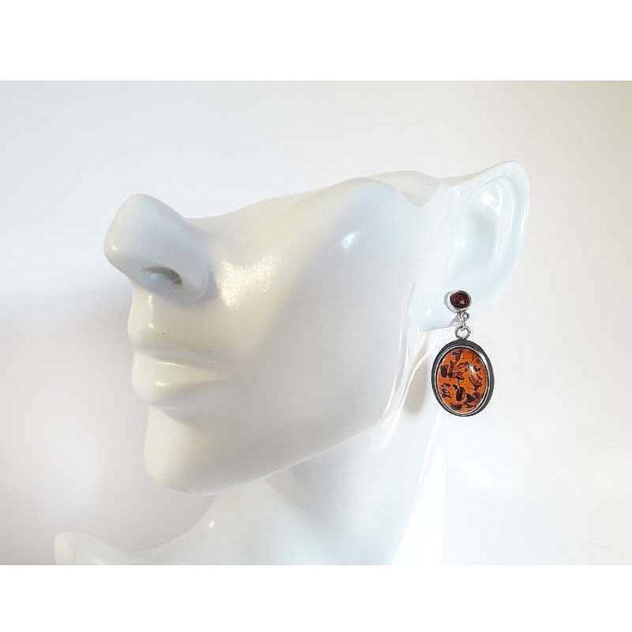 Bernsteinschmuck echt silber | Bernstein Ohrstecker Silber 925 Ohrringe Oval Cognac Sterlingsilber Ed187