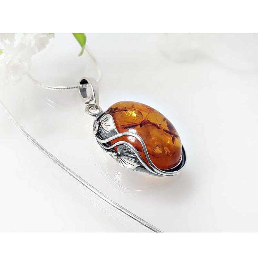 Bernsteinschmuck echt silber | Bernsteinschmuck - Bernstein-Anh Nger Oval Cognac Braun Silber-925 Bw43