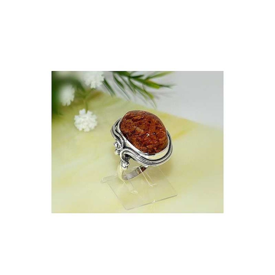 Bernsteinschmuck echt silber | Bernsteinschmuck - Bernstein-Ring 18 Mm Silber-925 (Cz39)