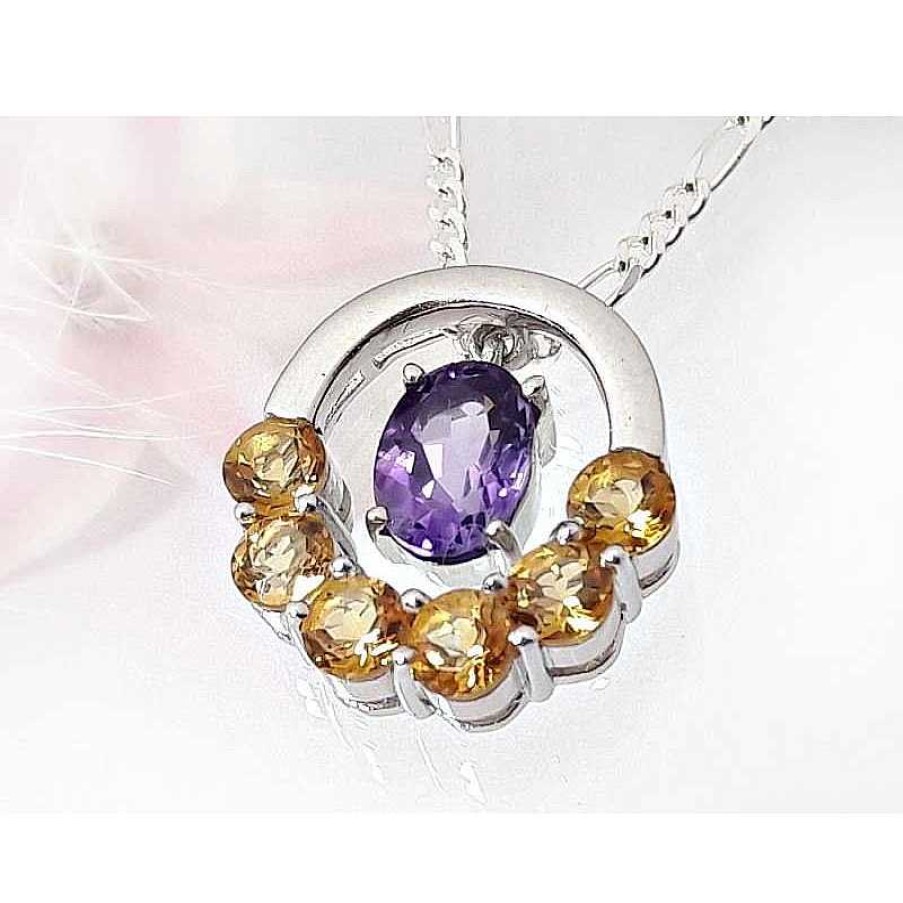 Silberschmuck echt silber | Collier Silber 925 45 Cm Citrin Amethyst Sterlingsilber Sd164