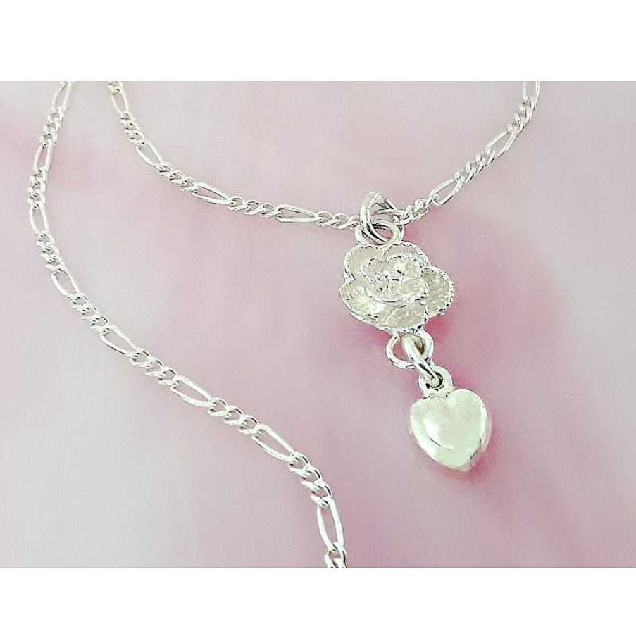 Silberschmuck echt silber | Silberschmuck - Damen Blume Herz Collier 45Cm Silber-925 Sd132