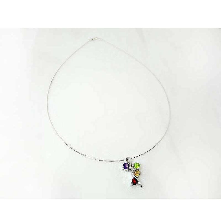 Silberschmuck echt silber | Collier Halsreif Silber 925 42 Cm Peridot Citrin Amethyst Granat Sterlingsilber Sd168