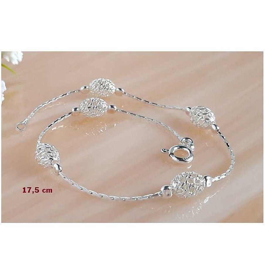 Silberschmuck echt silber | Armband Silber Kugel 17,5 Cm / 19,5 Cm Silber-925 (Sg135)