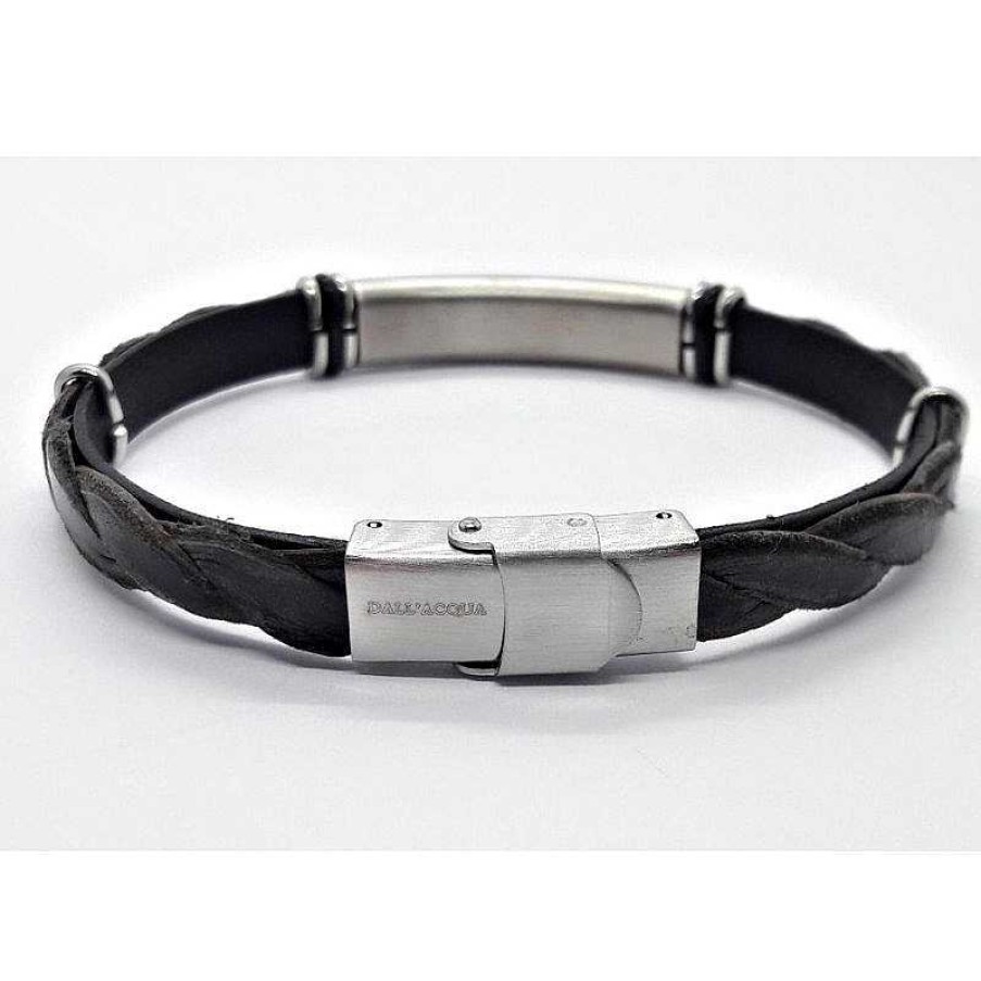 Herrenschmuck echt silber | Herrenarmband Leder Schwarz 22,5 Cm Sg177