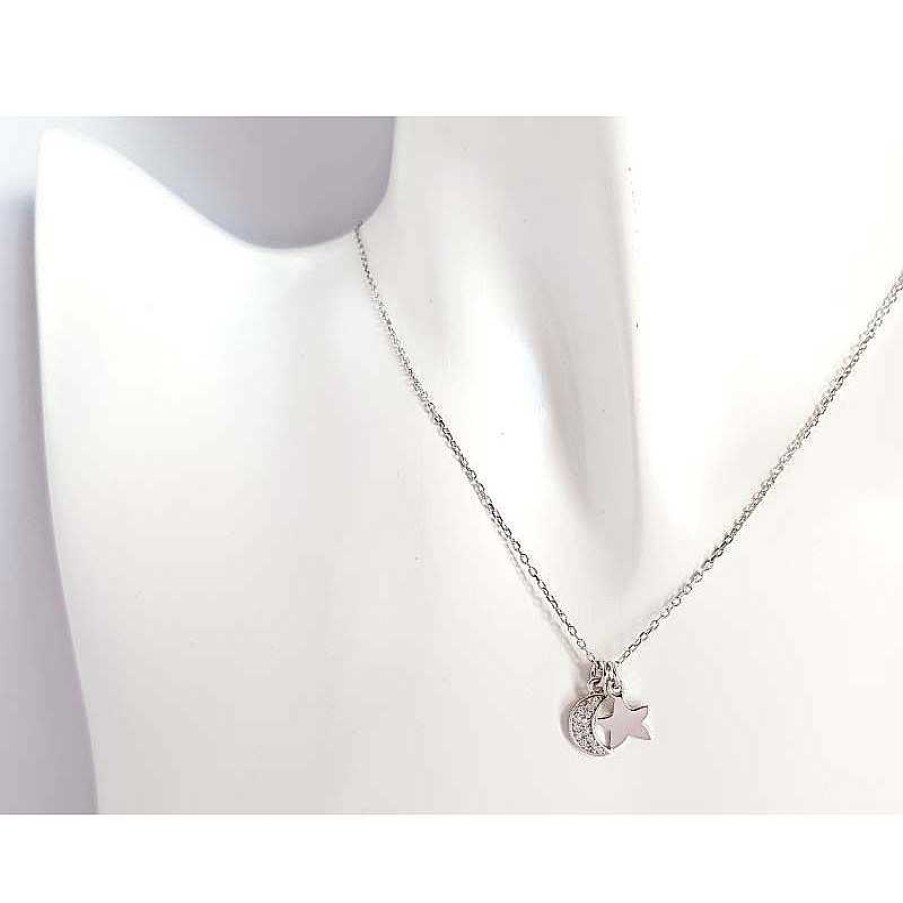 Silberschmuck echt silber | Collier Silber Stern Mit Mond 42 Cm Silber 925 Sd139