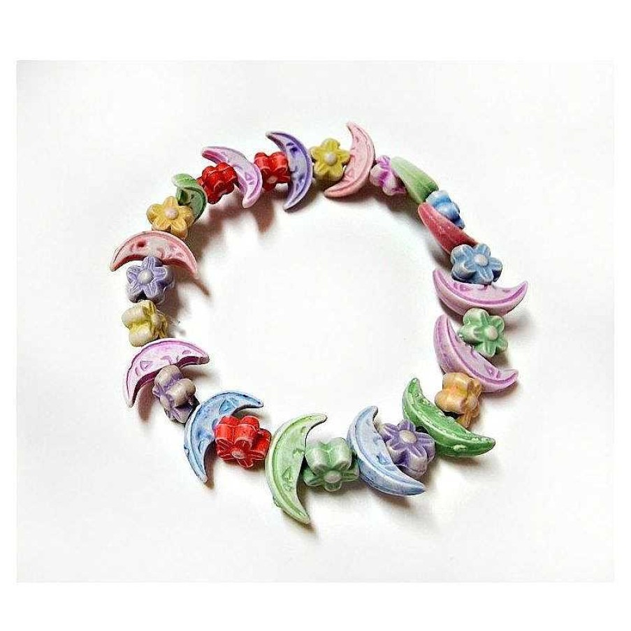 Kinderschmuck echt silber | Kinderschmuck Gummizug Armband Mond & Blume Ak10