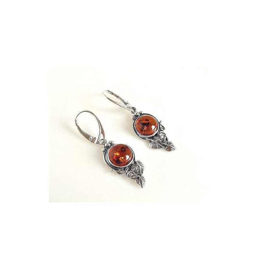 Bernsteinschmuck echt silber | Bernstein Ohrh Nger Rund Cognac Sterlingsilber Silber 925 Bj155