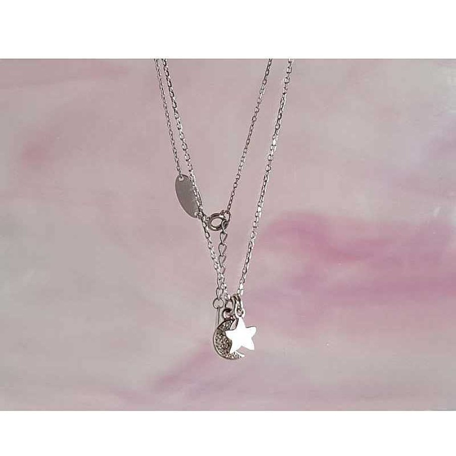 Silberschmuck echt silber | Collier Silber Stern Mit Mond 42 Cm Silber 925 Sd139