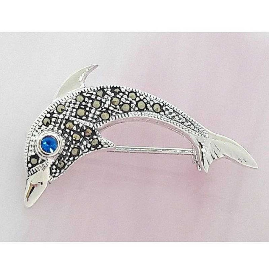 Silberschmuck echt silber | Brosche Silber 925 Delfin Wei Blau Sn41